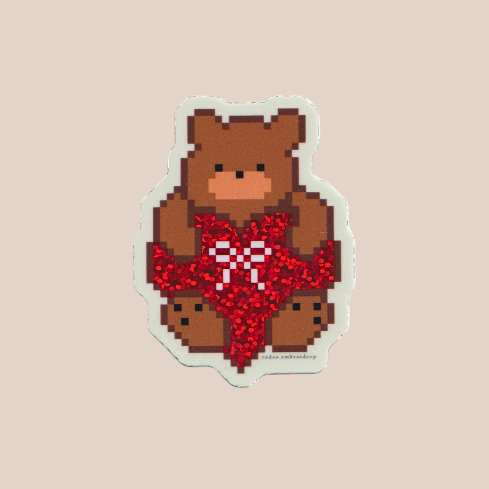 teddy heart ~ vinyl sticker (glitter)