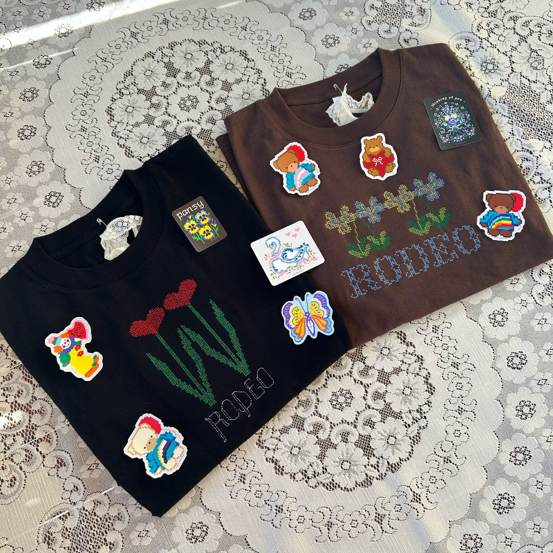 fellow pansies ~ embroidered oversized shirt