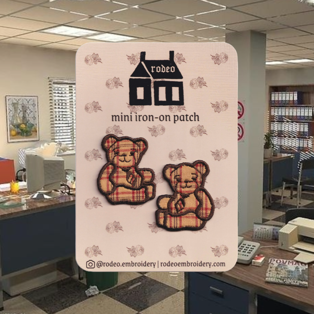 office teddies (tan check) ~ mini patch set