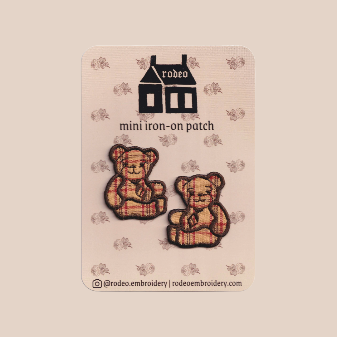 office teddies (tan check) ~ mini patch set