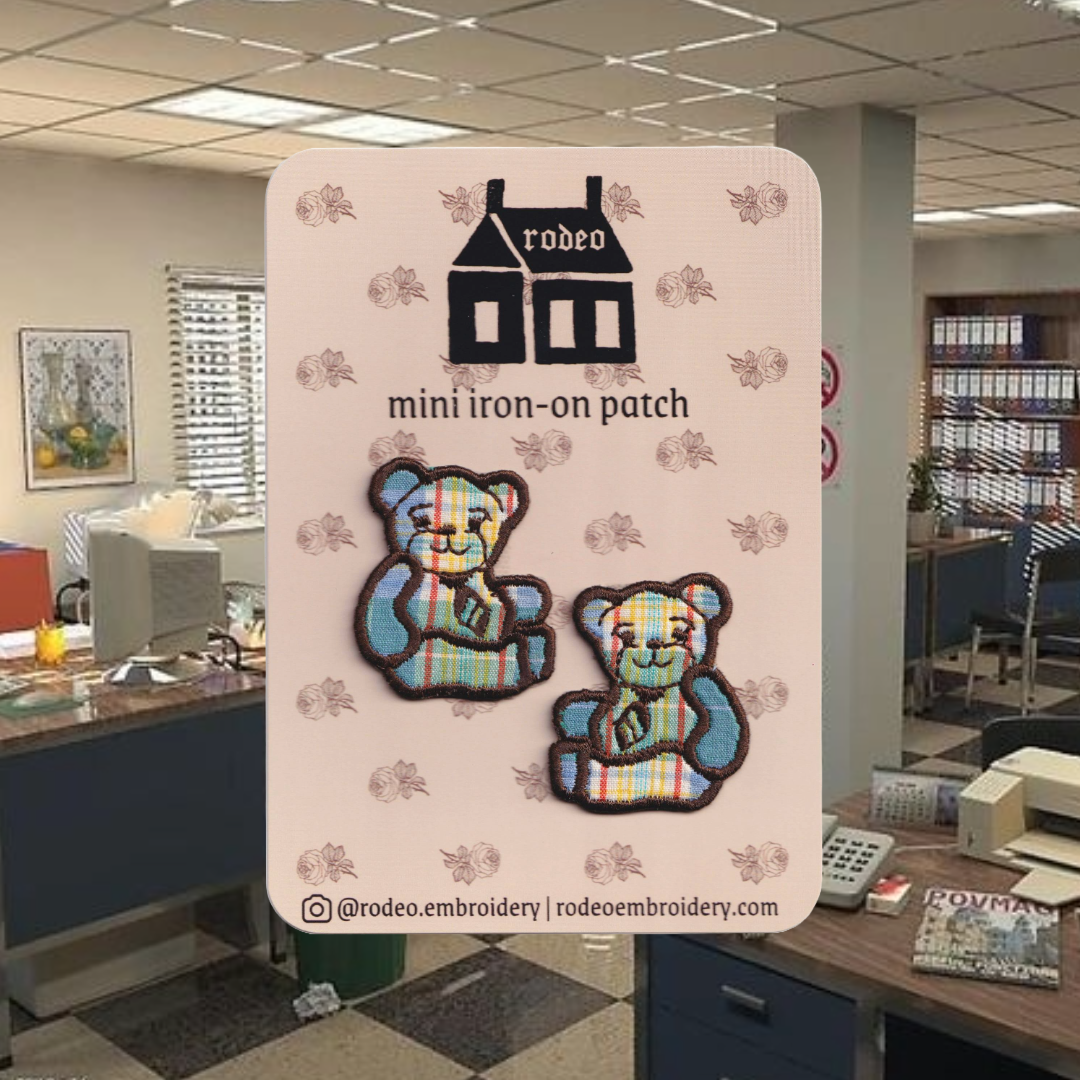 office teddies (yellow check) ~ mini patch set