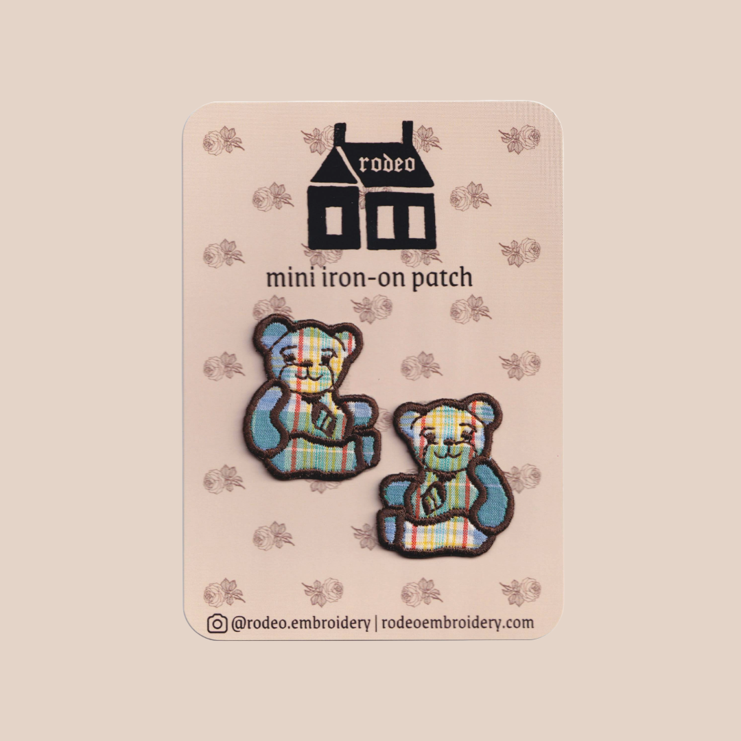 office teddies (yellow check) ~ mini patch set