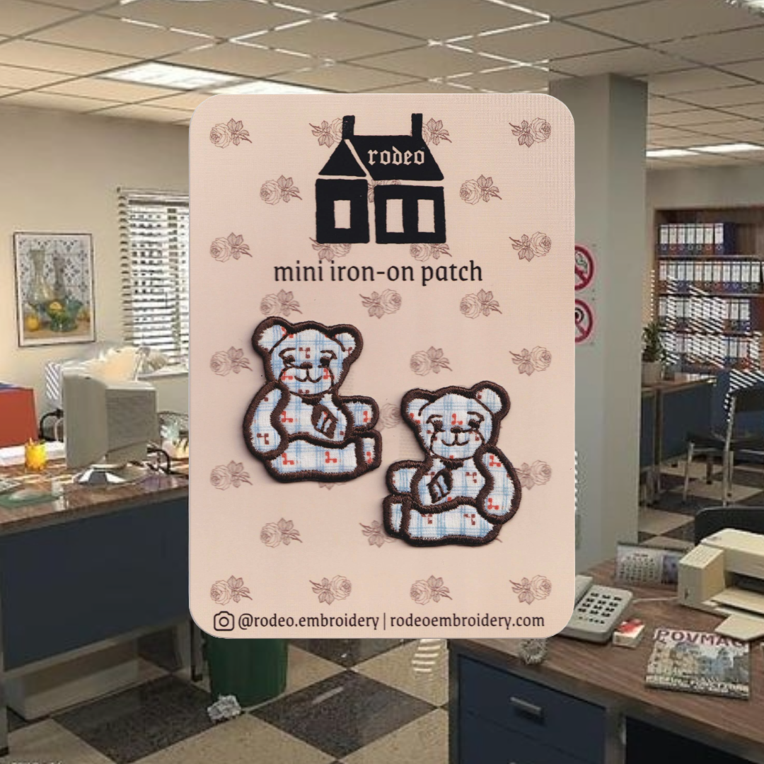 office teddies (blue check) ~ mini patch set