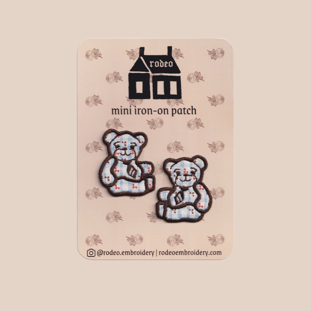 office teddies (blue check) ~ mini patch set