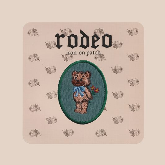 teddy with flowers ~ iron on patch