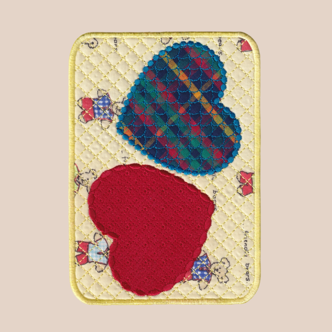 twin hearts (yellow/red) ~ mug rug