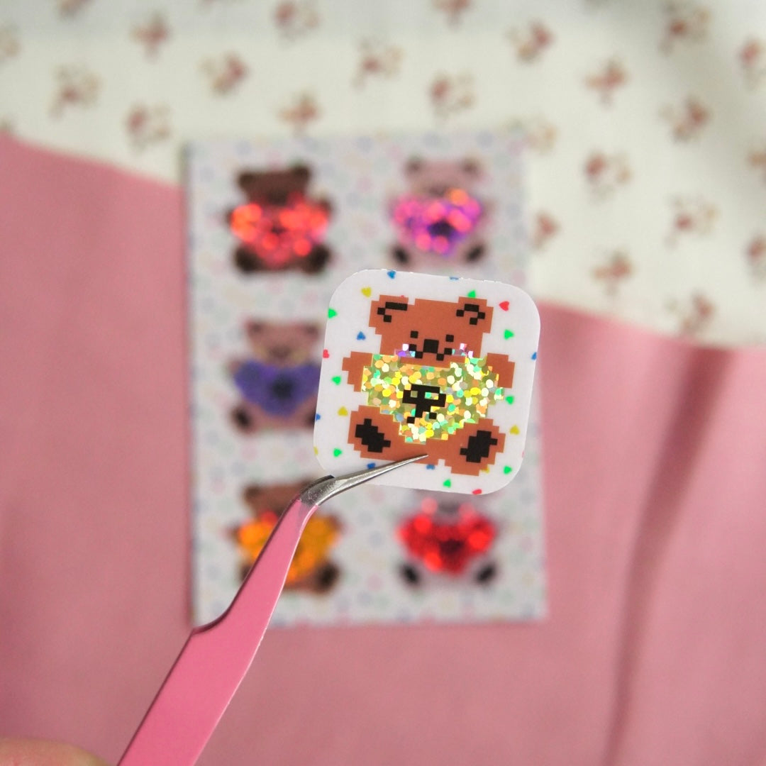 tiny teddies ~ mini sticker sheet (glitter)