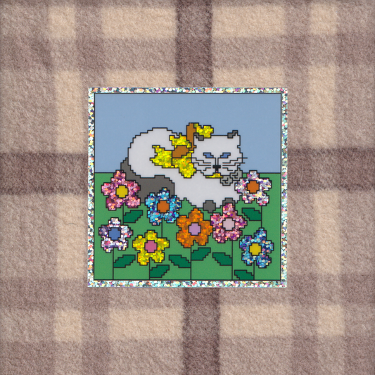 flower kitty ~ vinyl sticker (glitter)