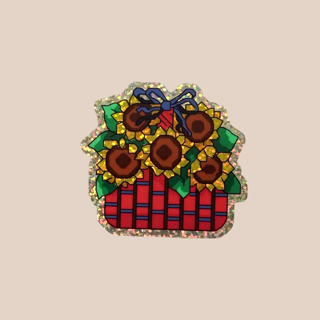 sunflower basket ~ vinyl sticker (glitter)