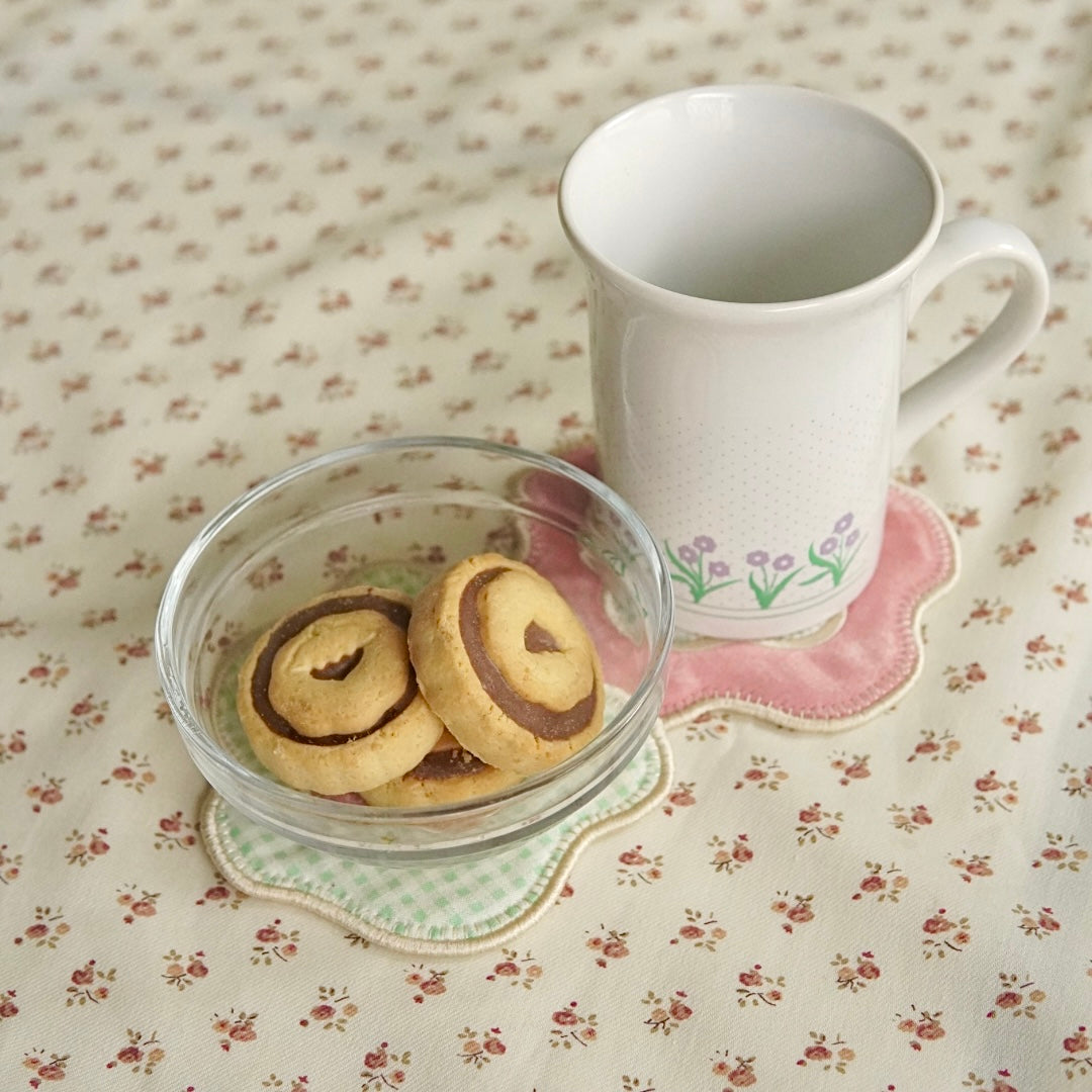 double dandies (pink/green) ~ handmade coaster
