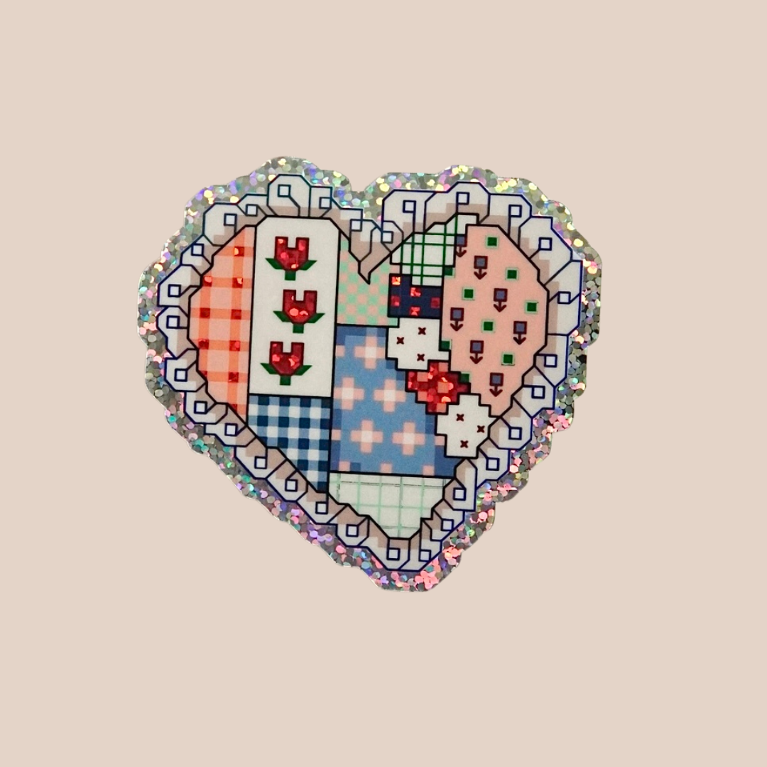 patchwork heart ~ vinyl sticker (glitter)
