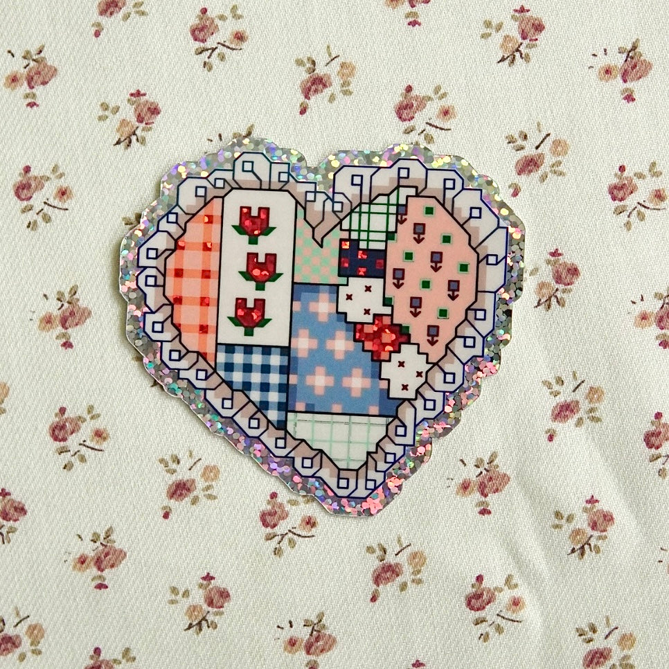 patchwork heart ~ vinyl sticker (glitter)