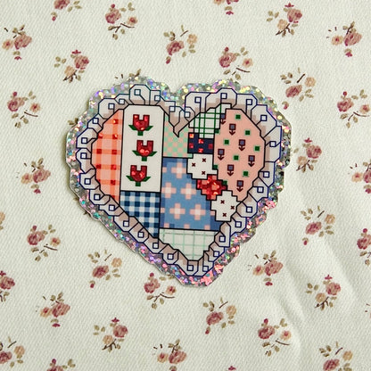 patchwork heart ~ vinyl sticker (glitter)