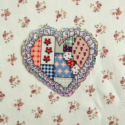 patchwork heart ~ vinyl sticker (glitter)