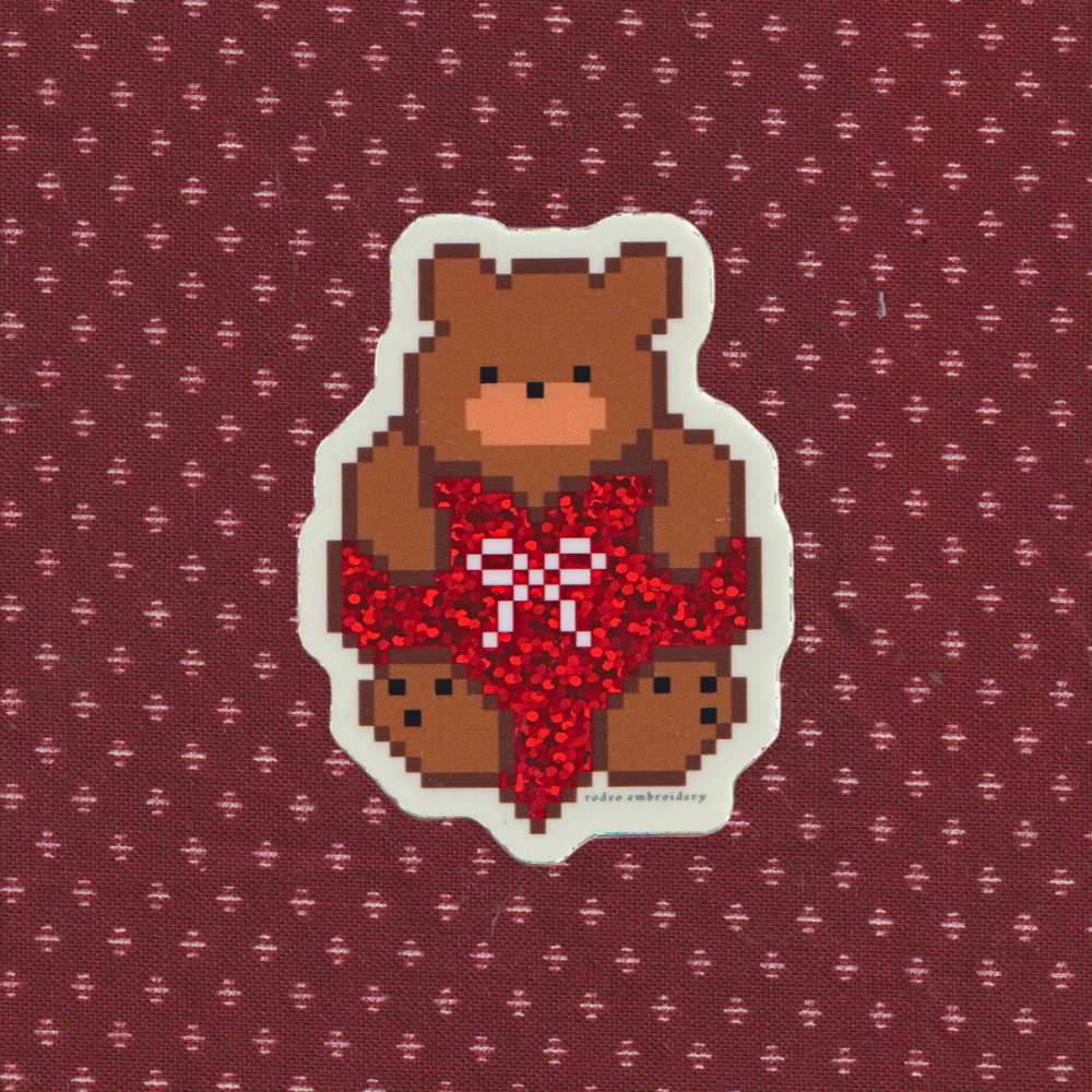 teddy heart ~ vinyl sticker (glitter)