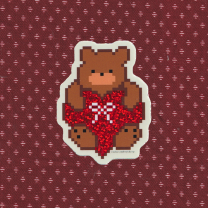 teddy heart ~ vinyl sticker (glitter)