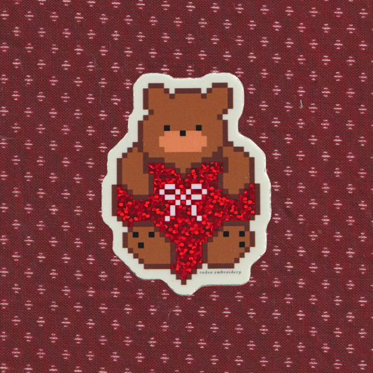 teddy heart ~ vinyl sticker (glitter)