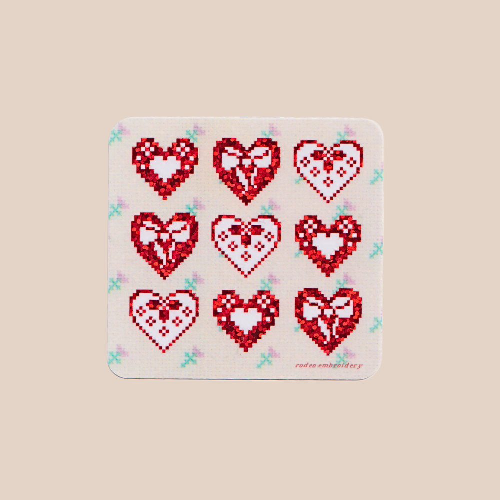 hearts on hearts ~ vinyl sticker (glitter)