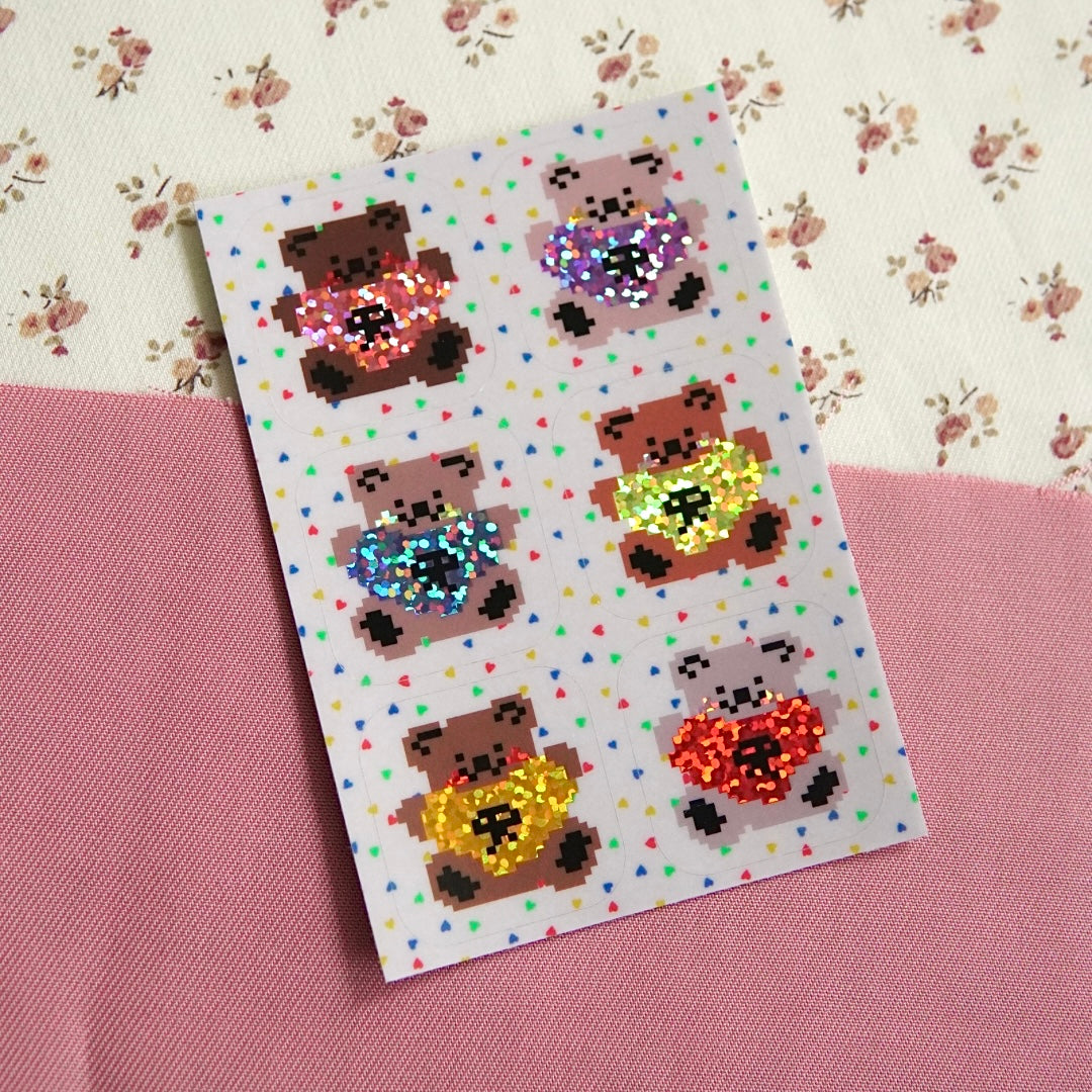 tiny teddies ~ mini sticker sheet (glitter)