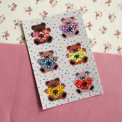 tiny teddies ~ mini sticker sheet (glitter)