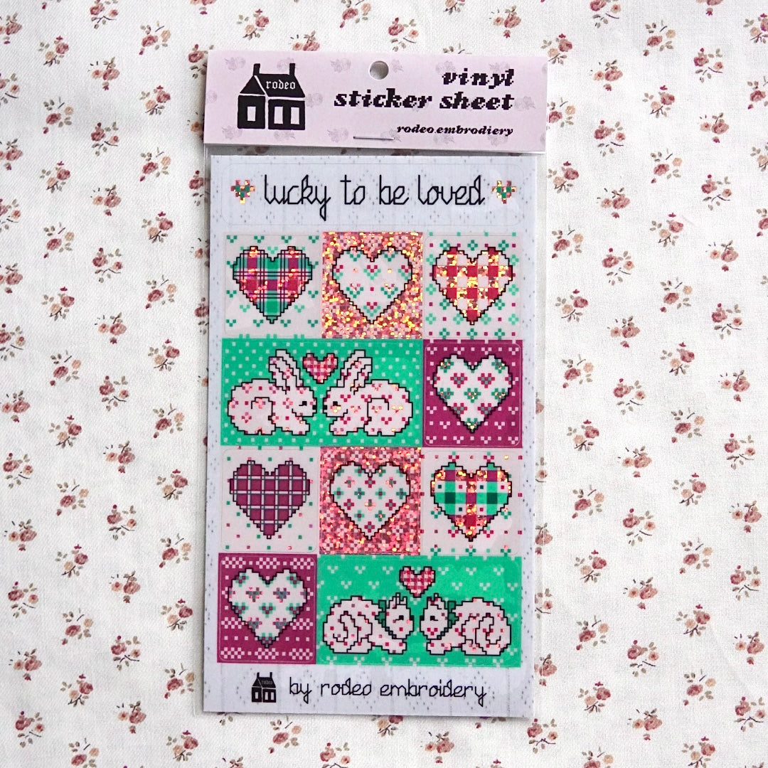 lucky to be loved ~ vinyl sticker sheet (glitter)