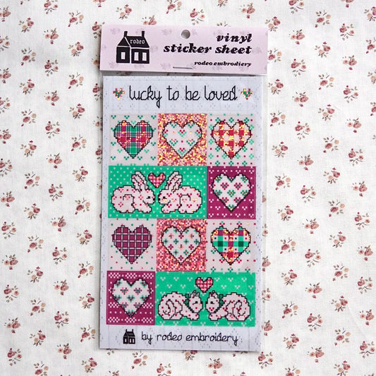 lucky to be loved ~ vinyl sticker sheet (glitter)