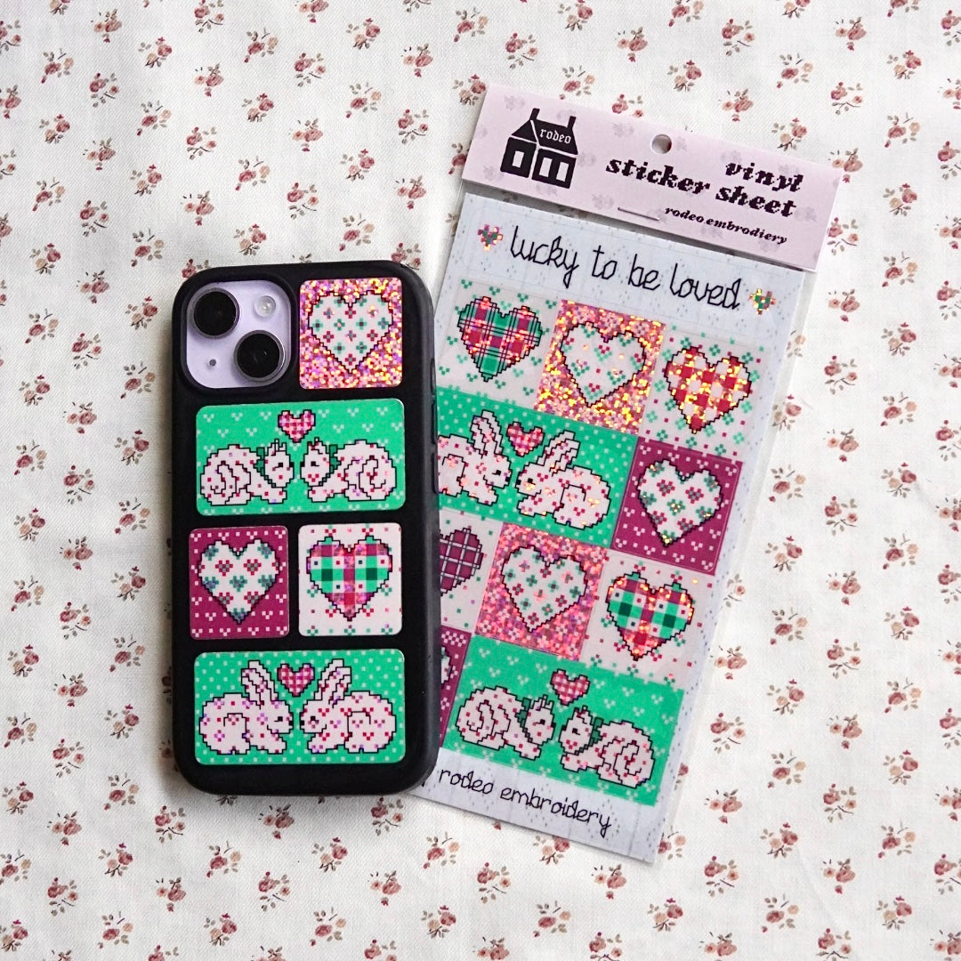 lucky to be loved ~ vinyl sticker sheet (glitter)