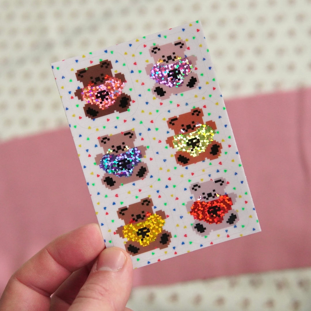 tiny teddies ~ mini sticker sheet (glitter)