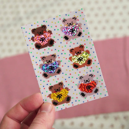tiny teddies ~ mini sticker sheet (glitter)