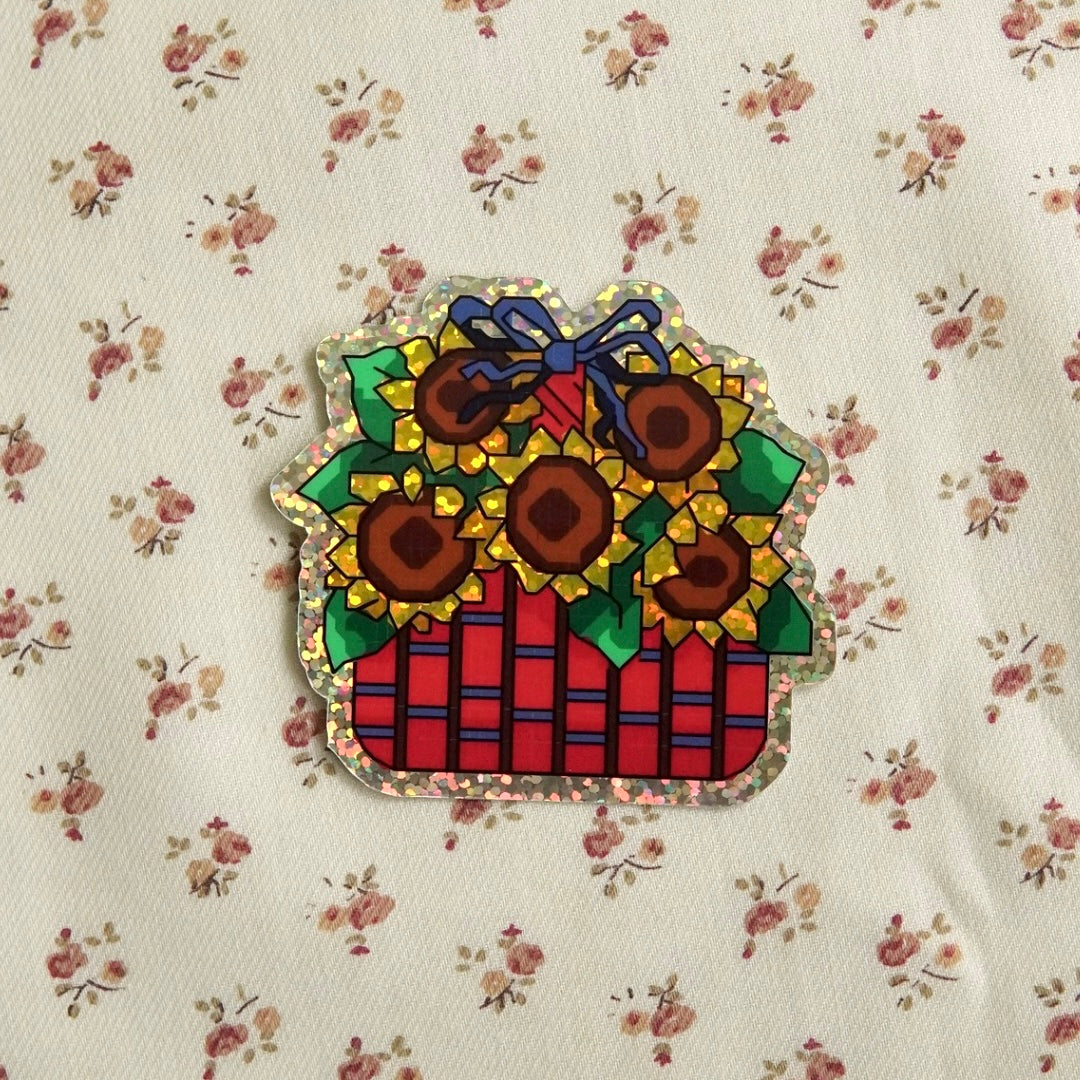 sunflower basket ~ vinyl sticker (glitter)