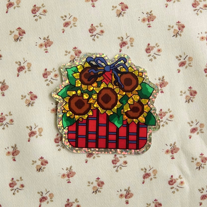 sunflower basket ~ vinyl sticker (glitter)