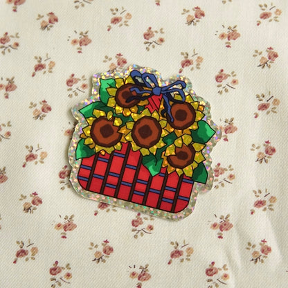 sunflower basket ~ vinyl sticker (glitter)