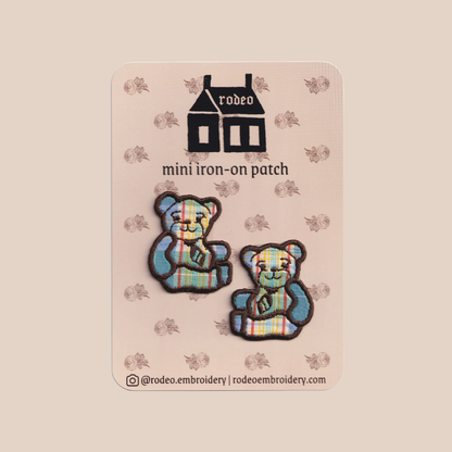 office teddies (yellow check) ~ mini patch set